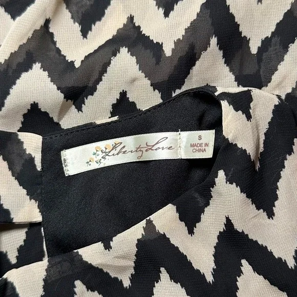 Liberty Love Midi Dress Size S Black Beige Chevron High Low Sleeveless Summer - Picture 8 of 11